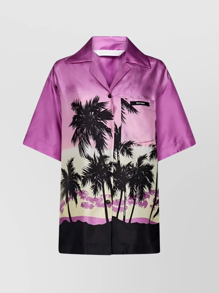 Shop Palm Angels Silk Logo Patch Sunset Print Shirt In Multicoloured