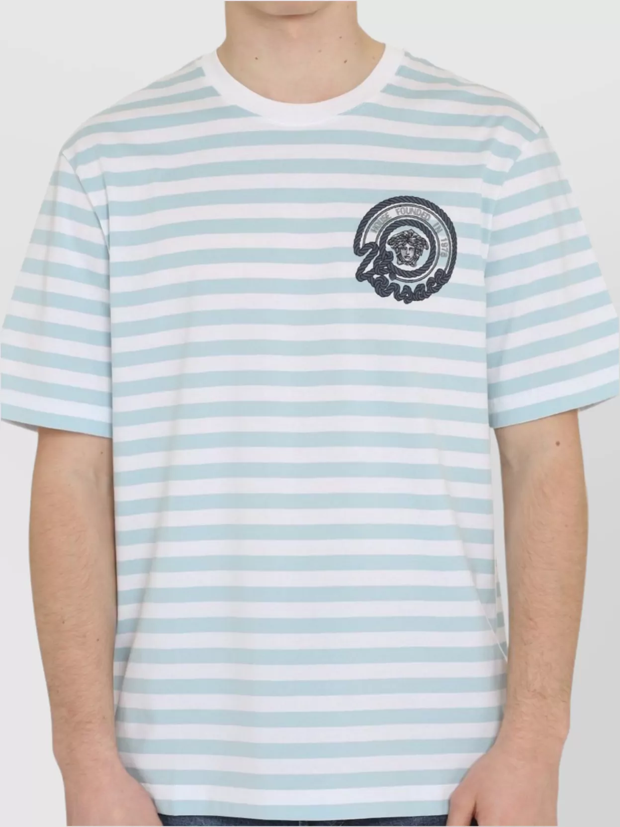 Versace Striped Cotton Crew Neck T-Shirt
