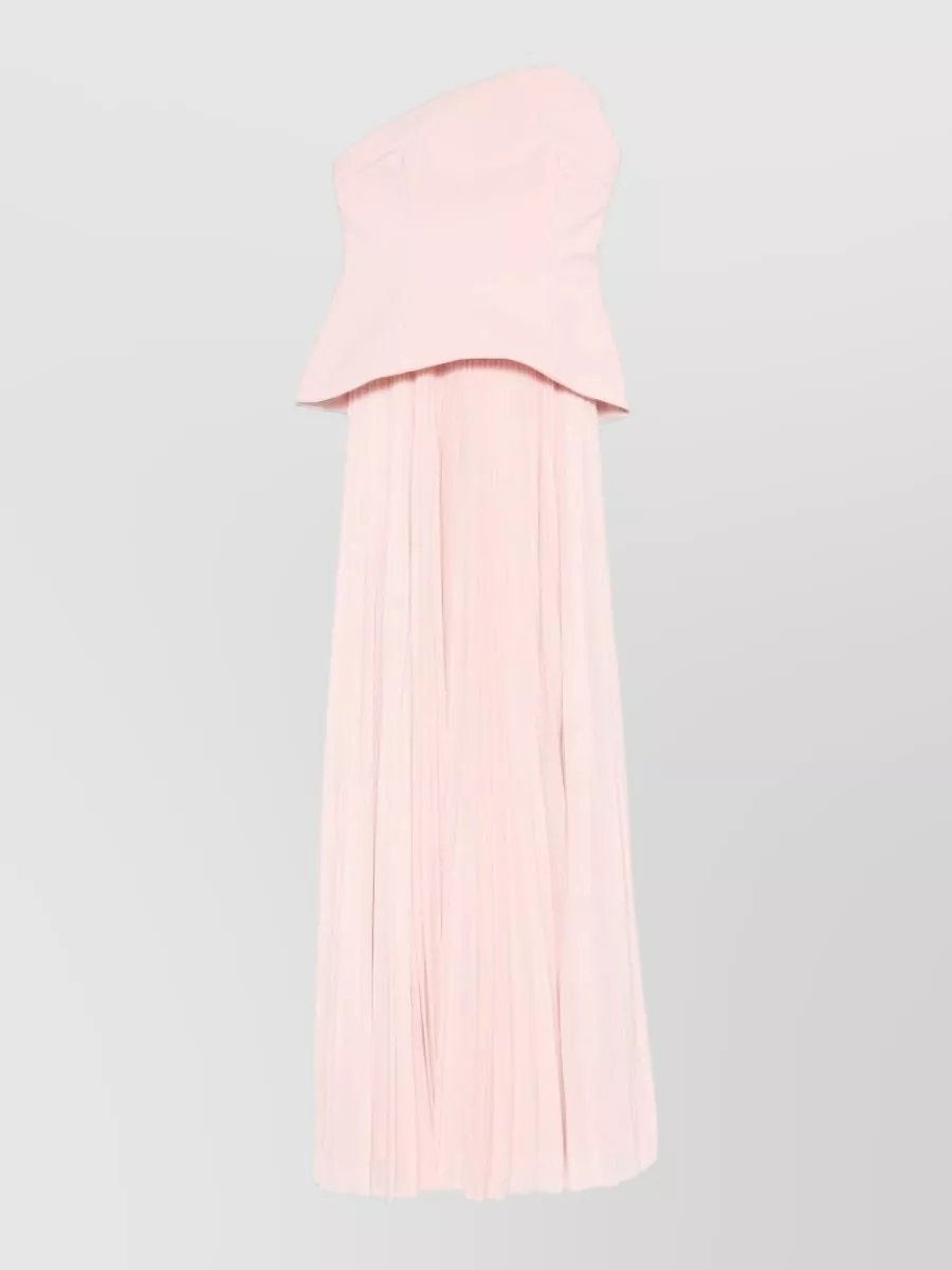 Solace London Pleated Strapless Asymmetric Peplum Maxi Dress