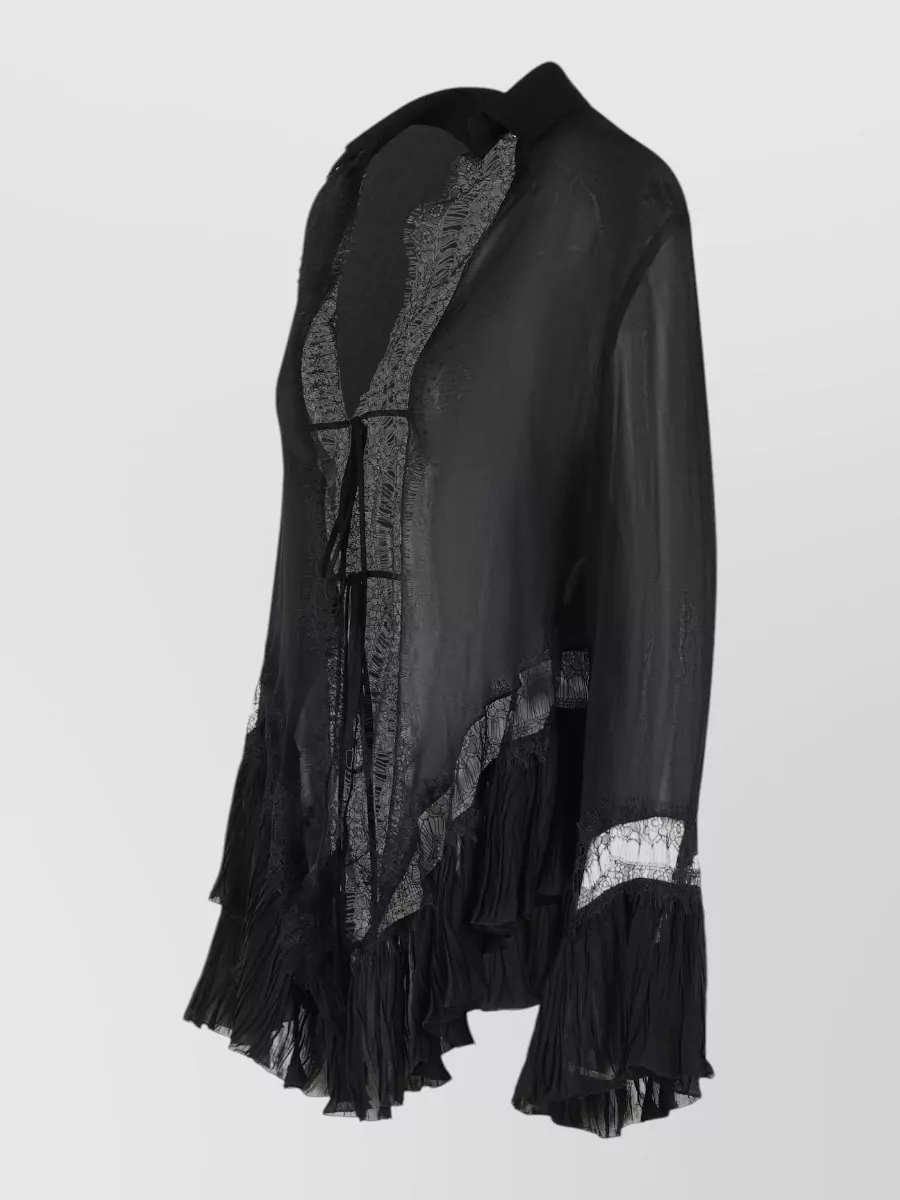 Blumarine Viscose Shirt Long Sleeves Sheer Ruffles Lace