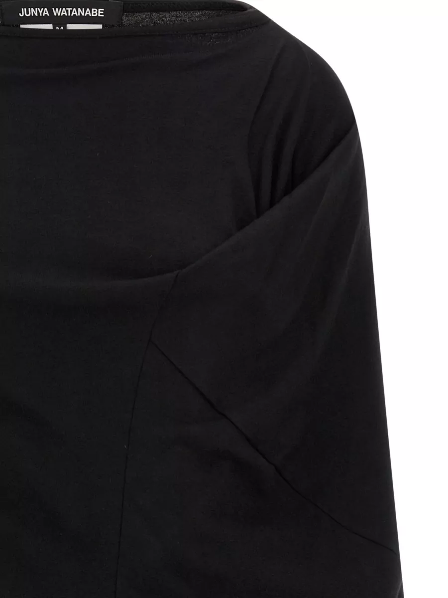 Junya Watanabe Wool Asymmetric Draped Boat Neck Long Sleeve Top
