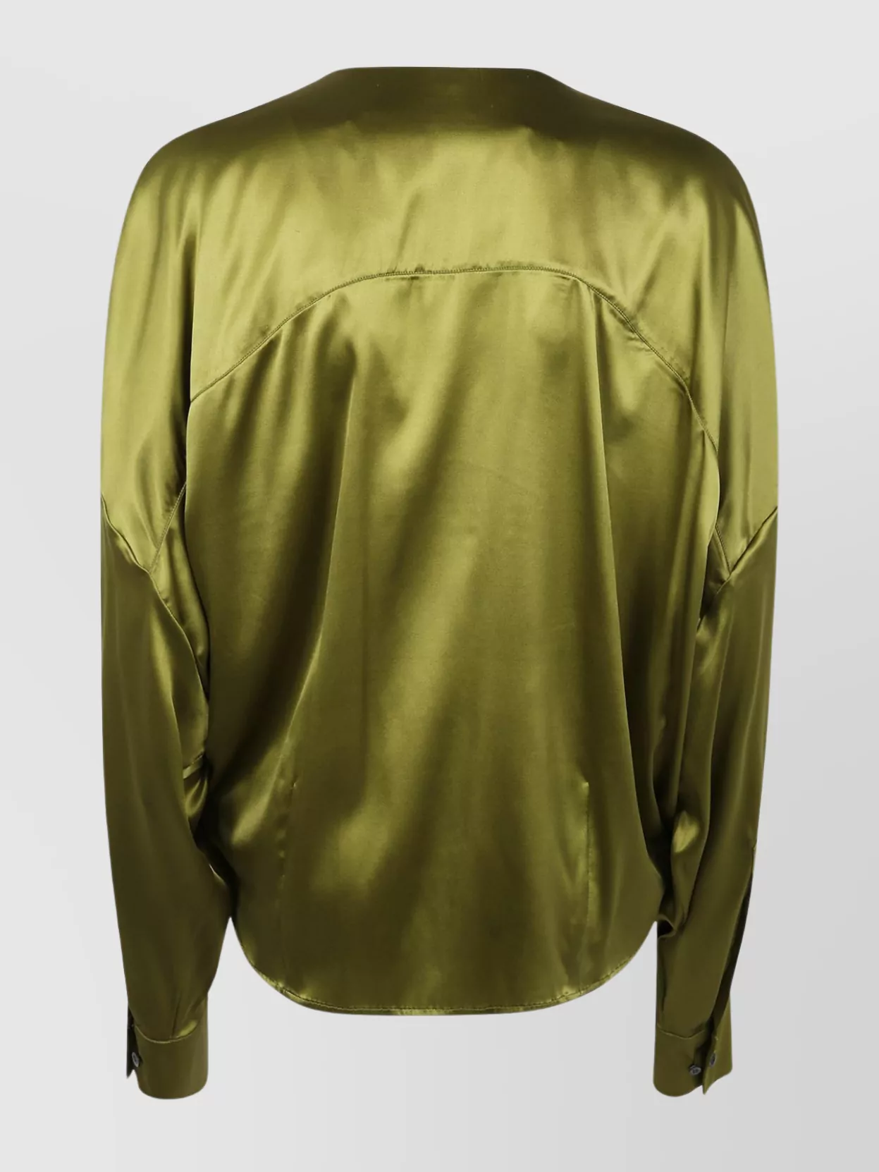 Dries Van Noten Satin V Neck Long Sleeve Draped Top