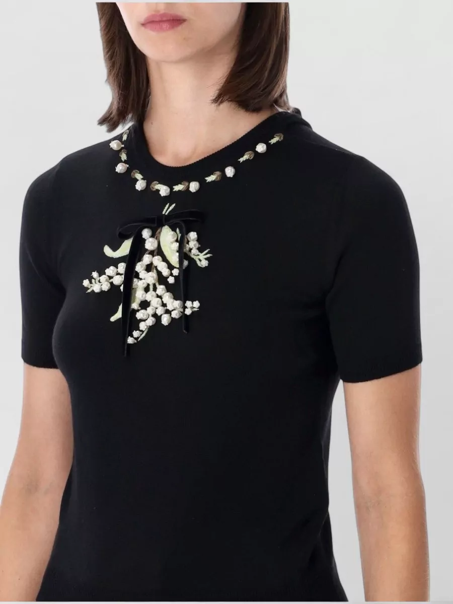 Valentino Garavani Virgin Wool Embroidered Short-Sleeve Knit Top