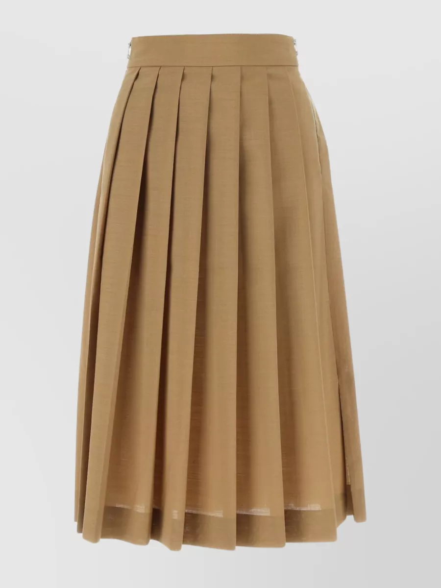 Shop Quira Polyester Wool Pleated Skirt In Brown