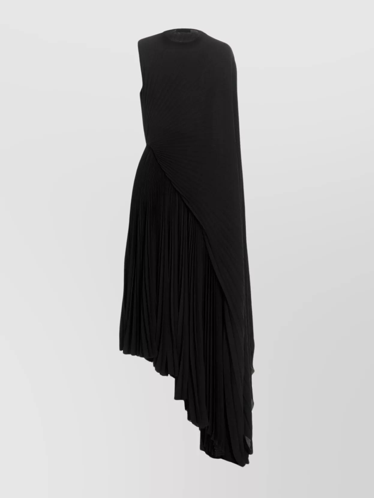 Balenciaga Draped Pleated Dress Asymmetric Hem In Black