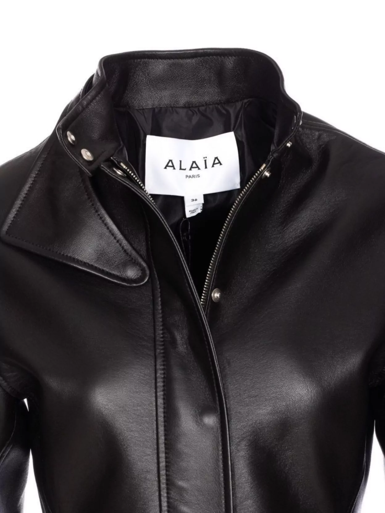 Alaïa Leather Jacket Collar Detail In Black