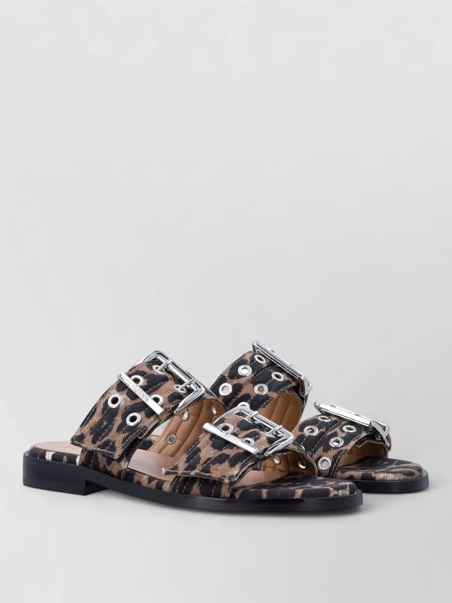 Ganni Animal-Print Two-Strap Sandals