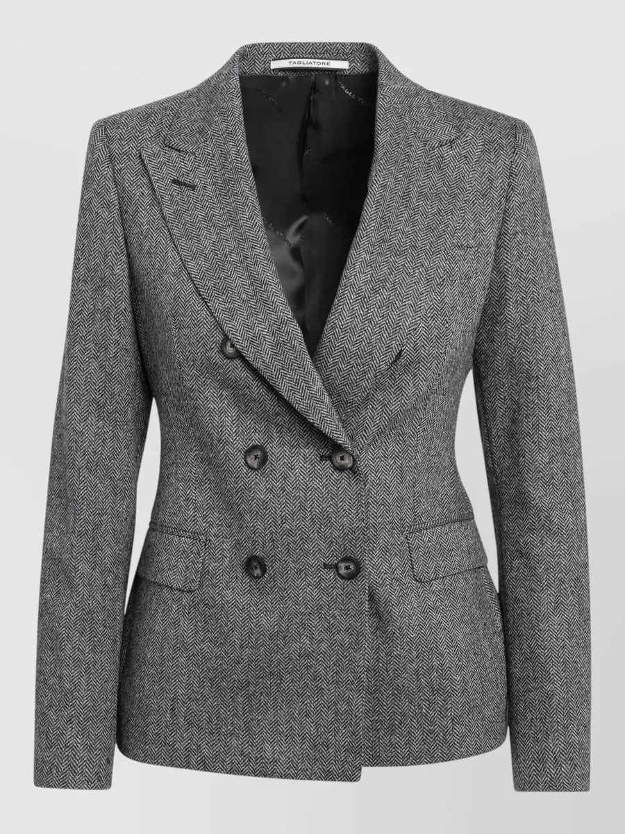 Tagliatore Cashmere-blend herringbone double-breasted fitted blazer