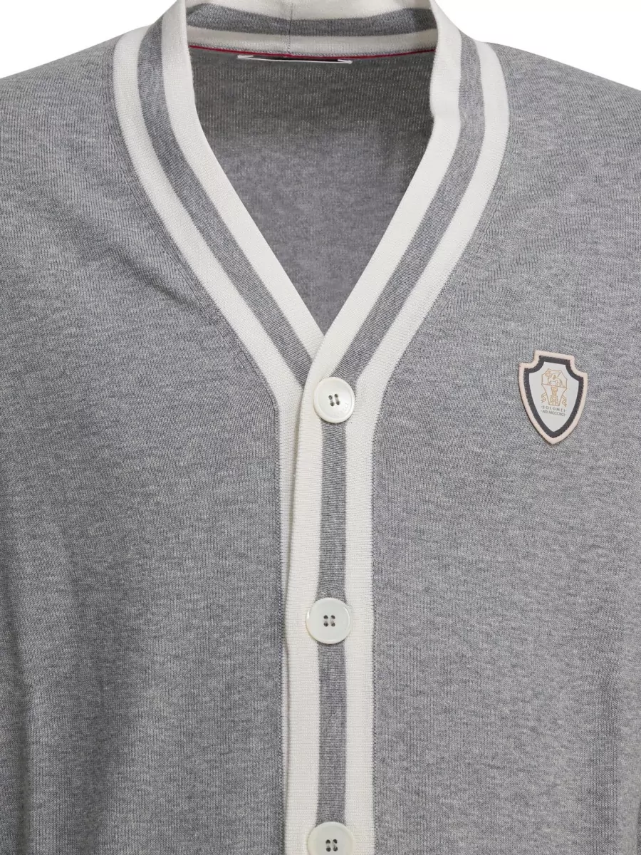 Brunello Cucinelli Cotton Cardigan Logo V Neckline Pockets