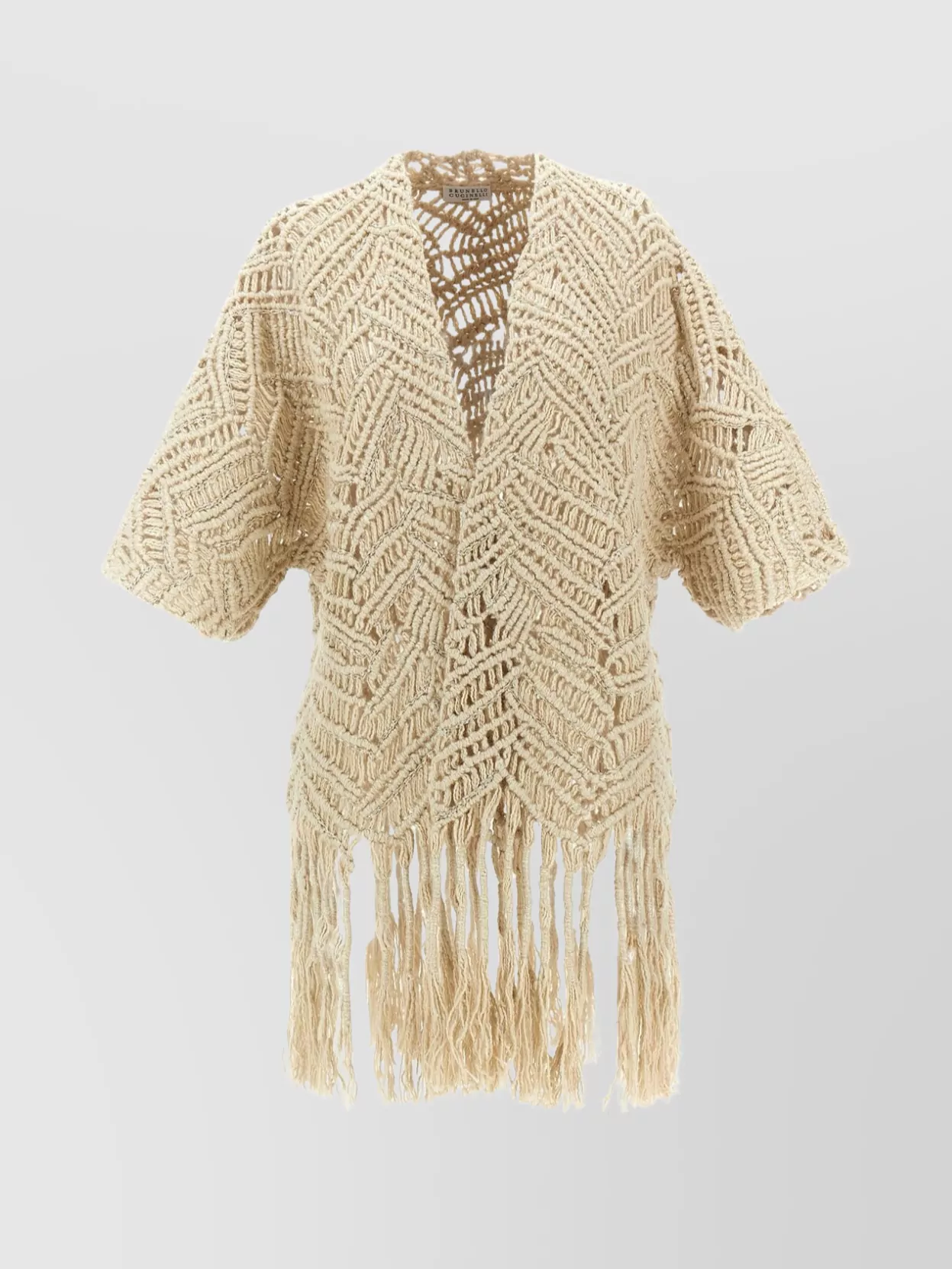 Brunello Cucinelli 'macramé Crochet' Short Sleeve Cardigan With Fringe