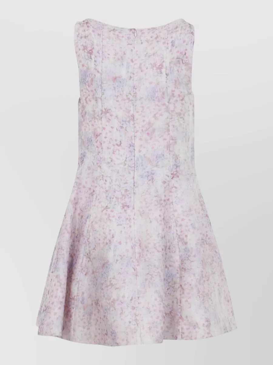 Alberta Ferretti Organza Mini Dress Flared Skirt Floral