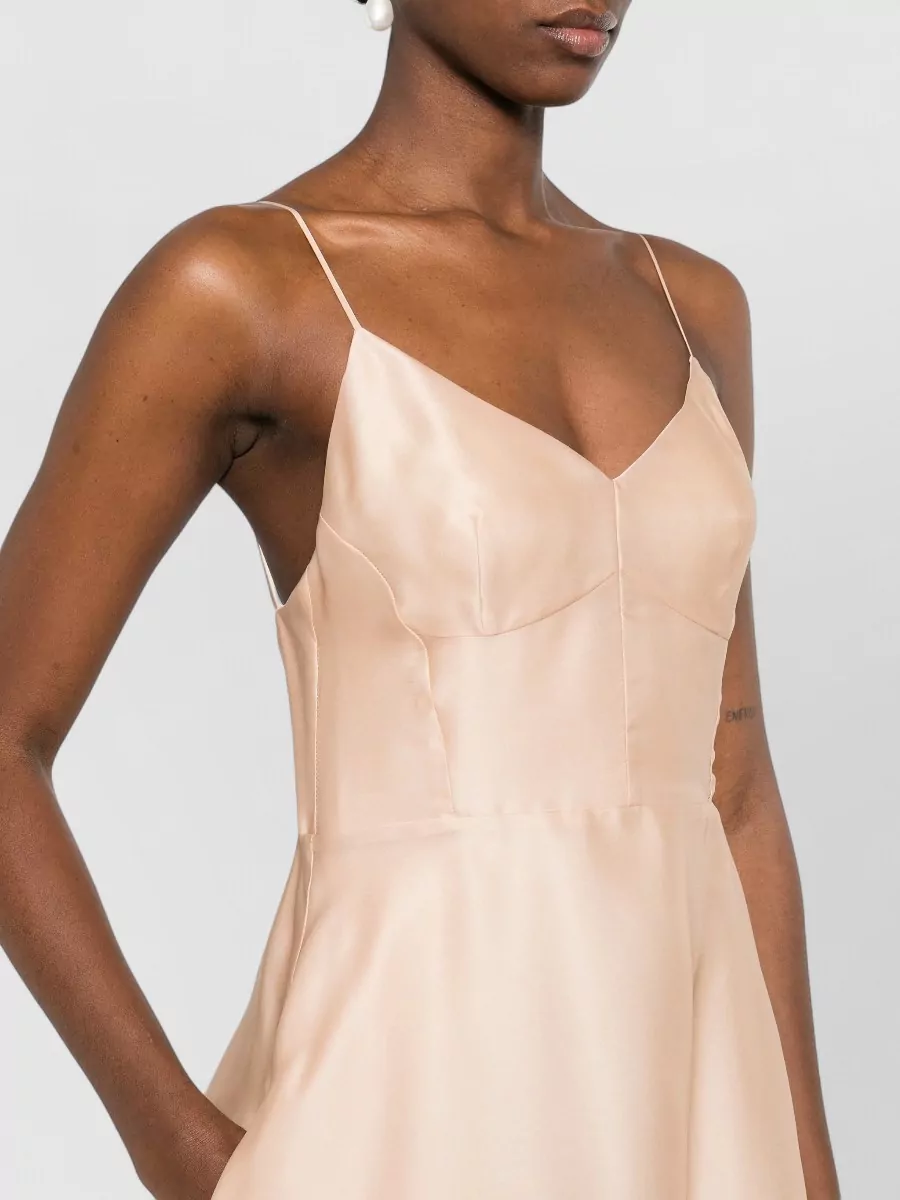 Alberta Ferretti Satin Dress V Neckline Fitted Bodice