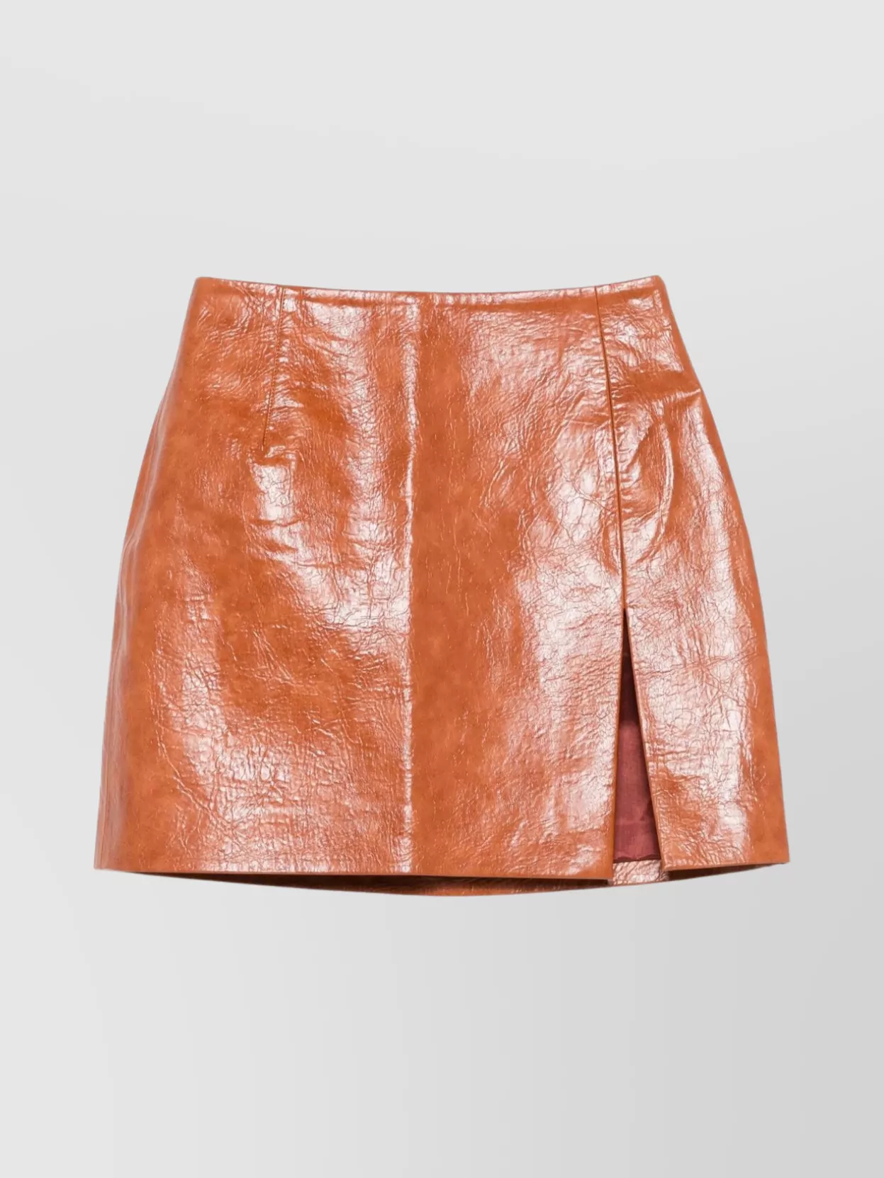 The Andamane Mini Skirt With Leather Effect And Side Slit In Brown