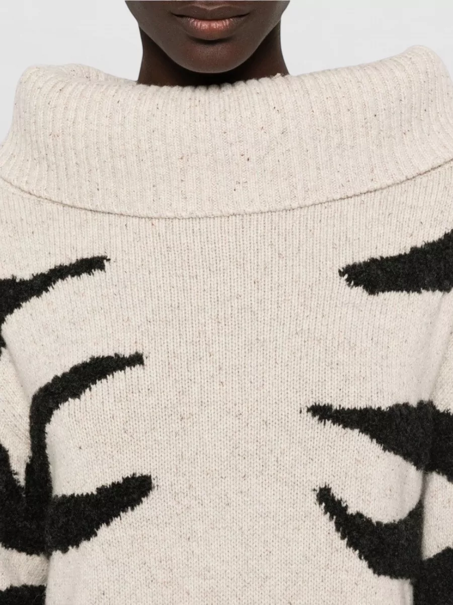 Moschino Wool Silk Funnel Neck Ribbed Knitted Dress