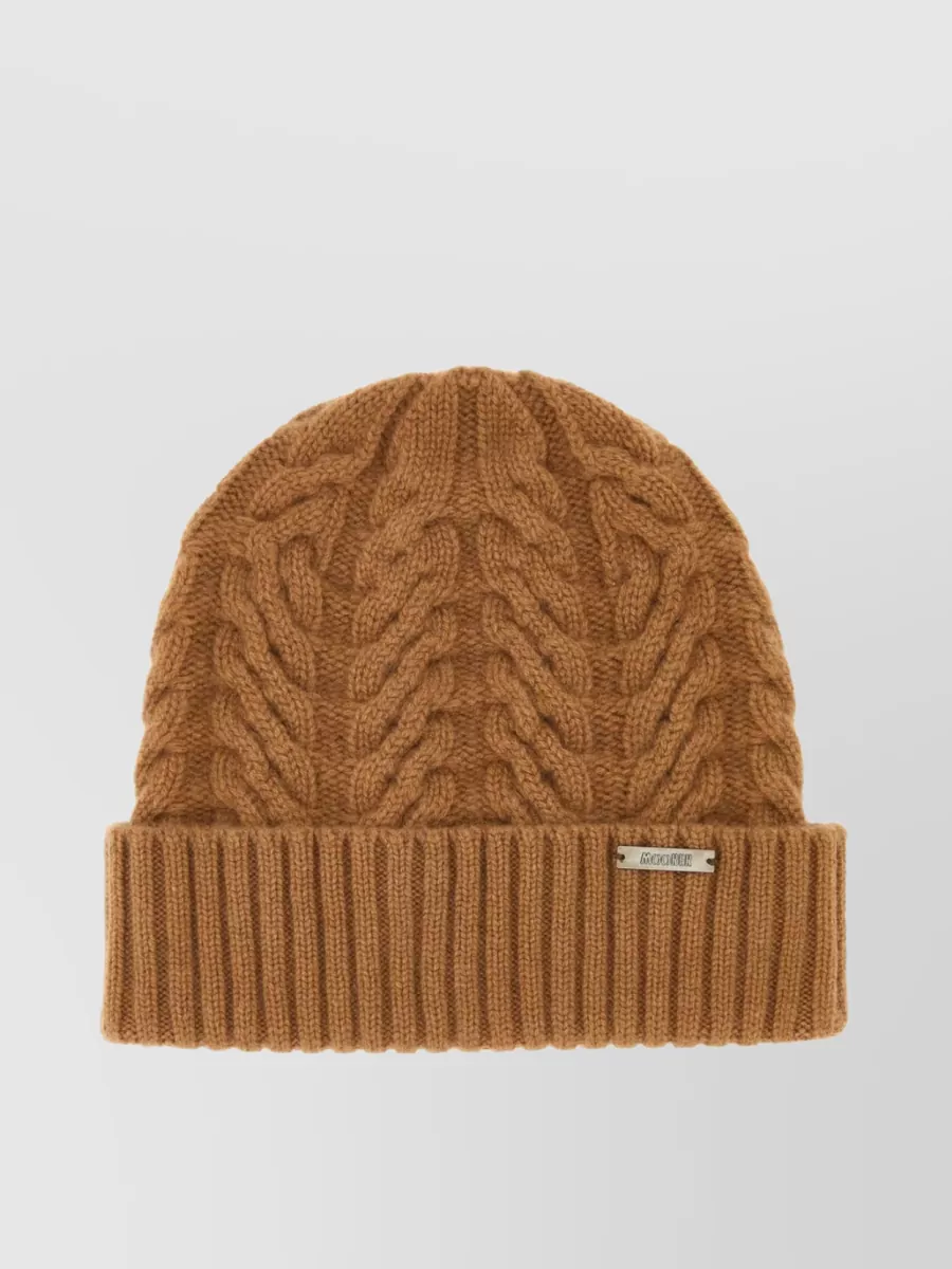 Shop Moorer Foldable Ribbed Cashmere Beanie With Cable Knit In Brown
