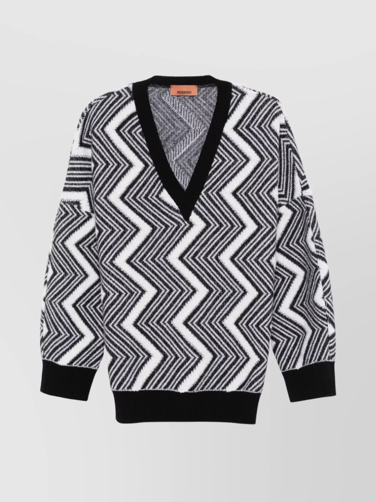 Missoni V-neck Long Sleeve Zigzag Knit Sweater In Black