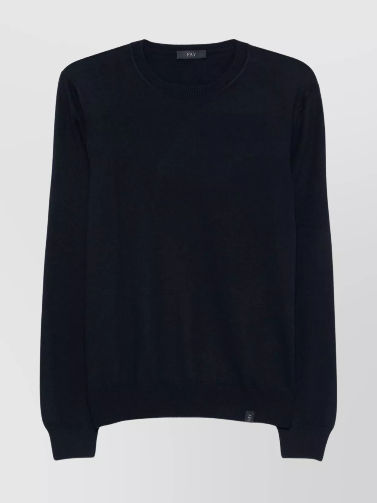 Fay Ribbed Crew Neck Wool Sweater With Long Sleeves In Black