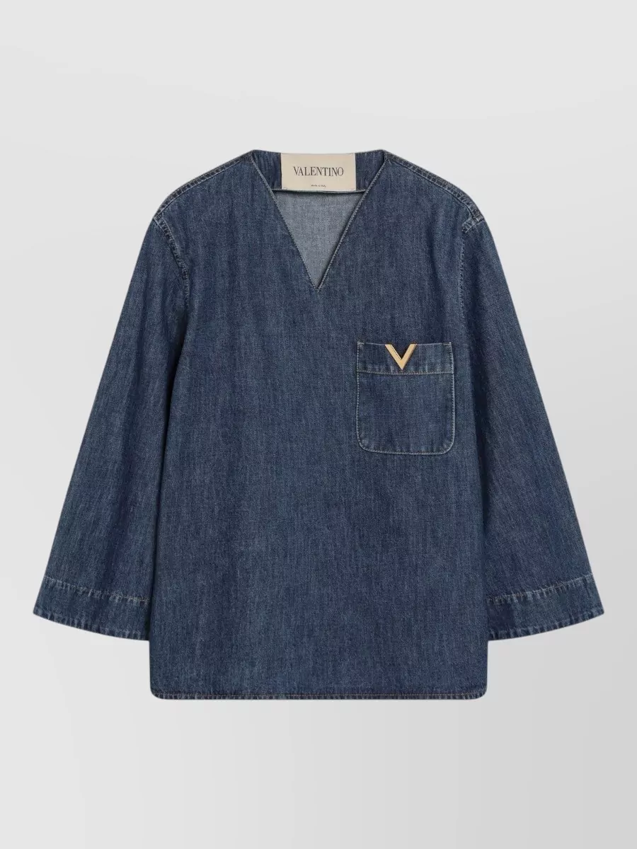 Valentino Garavani Denim v-neck long-sleeve shirt