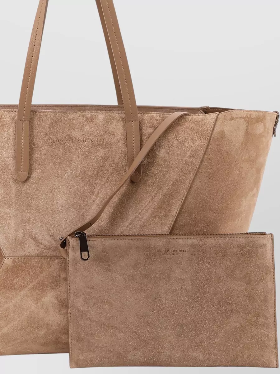 Brunello Cucinelli Bc Duo Suede Logo Shoulder Tote Bag