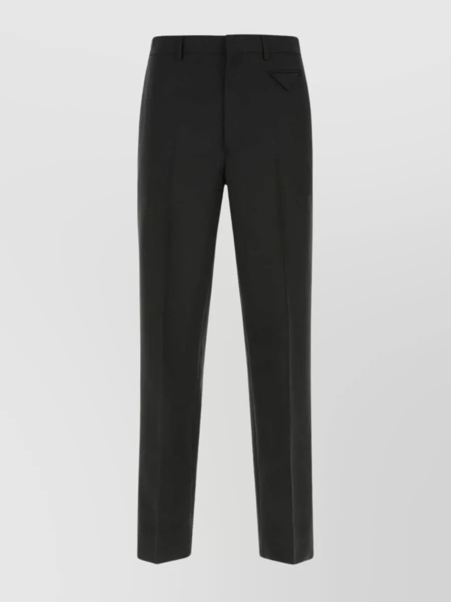Shop Prada Wool Blend Trousers With Belt Loops And Back Pockets In Black