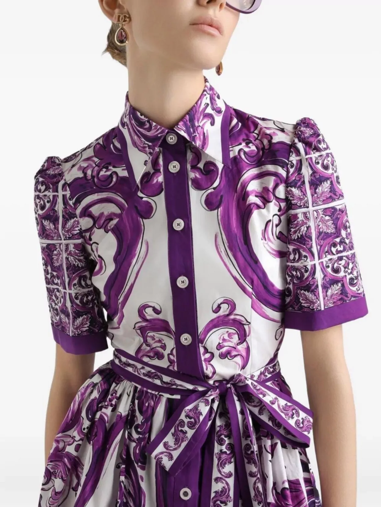 Dolce&Gabbana Collar Dress With Waist Knot And Majolica Print