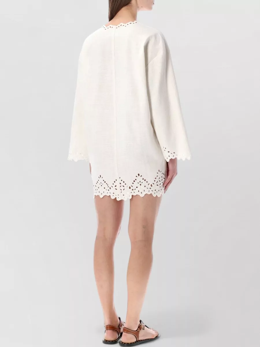 Isabel Marant Etoile Sherazade Scalloped Eyelet V Neck Mini Dress