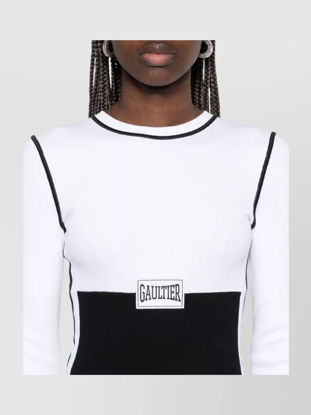 Jean Paul Gaultier Ribbed Texture Crew Neck Long Sleeve Dress