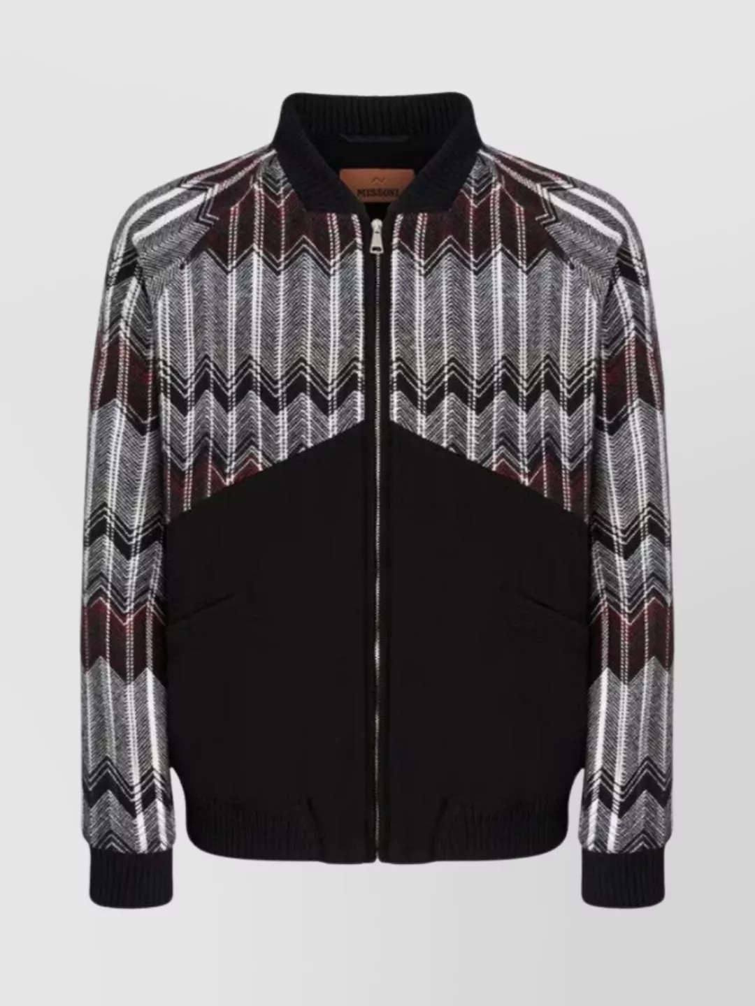Missoni Wool-blend Bomber Jacket With Zigzag Insert In Black