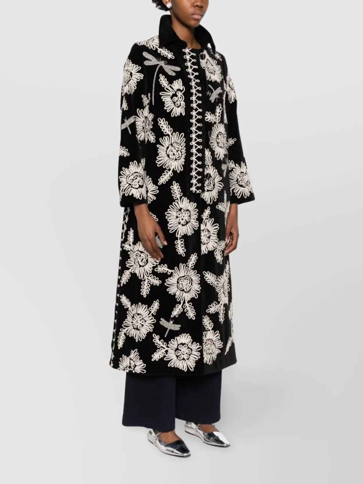 Forte Forte Long Coat With Floral Embroidery And Pockets