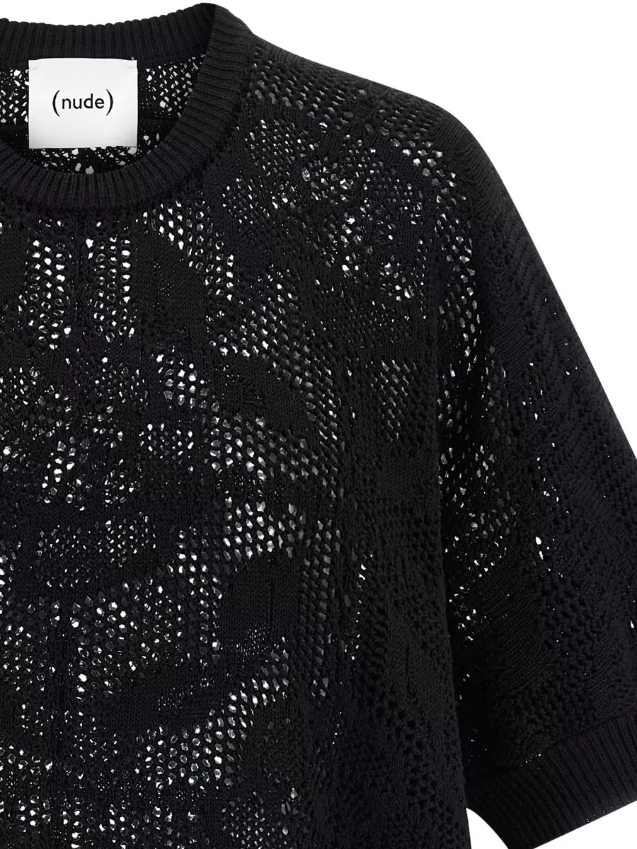 Nude Openwork Cotton Short-Sleeve Sweater