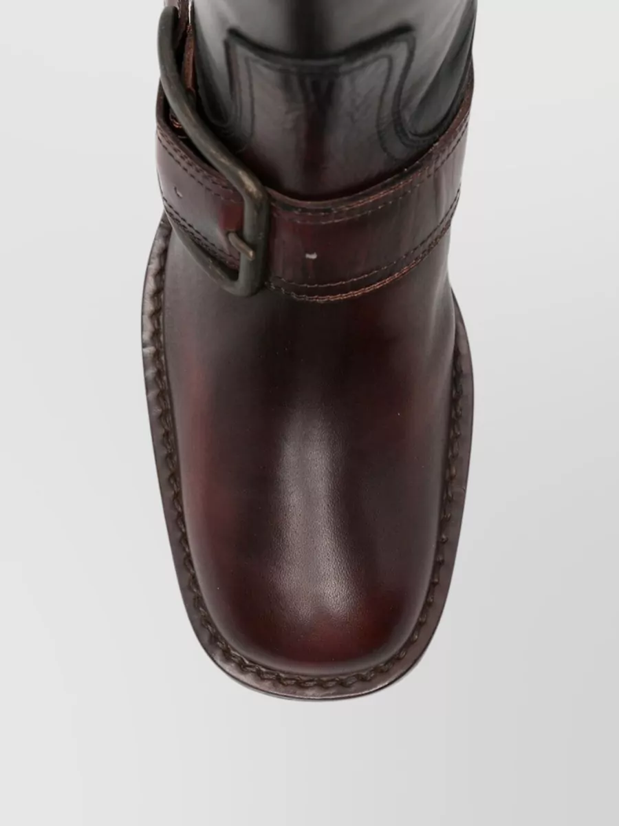 Dries Van Noten Leather Square Toe Boots