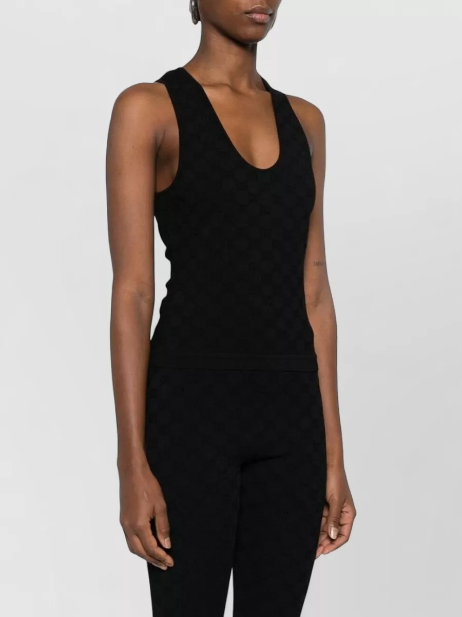 Gucci Jacquard Logo-Knit Scoop-Neck Sleeveless Tank Top