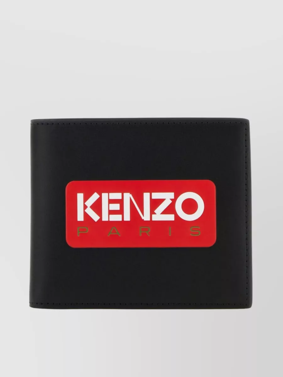 Kenzo Leather Paris Print Bifold Wallet In Black