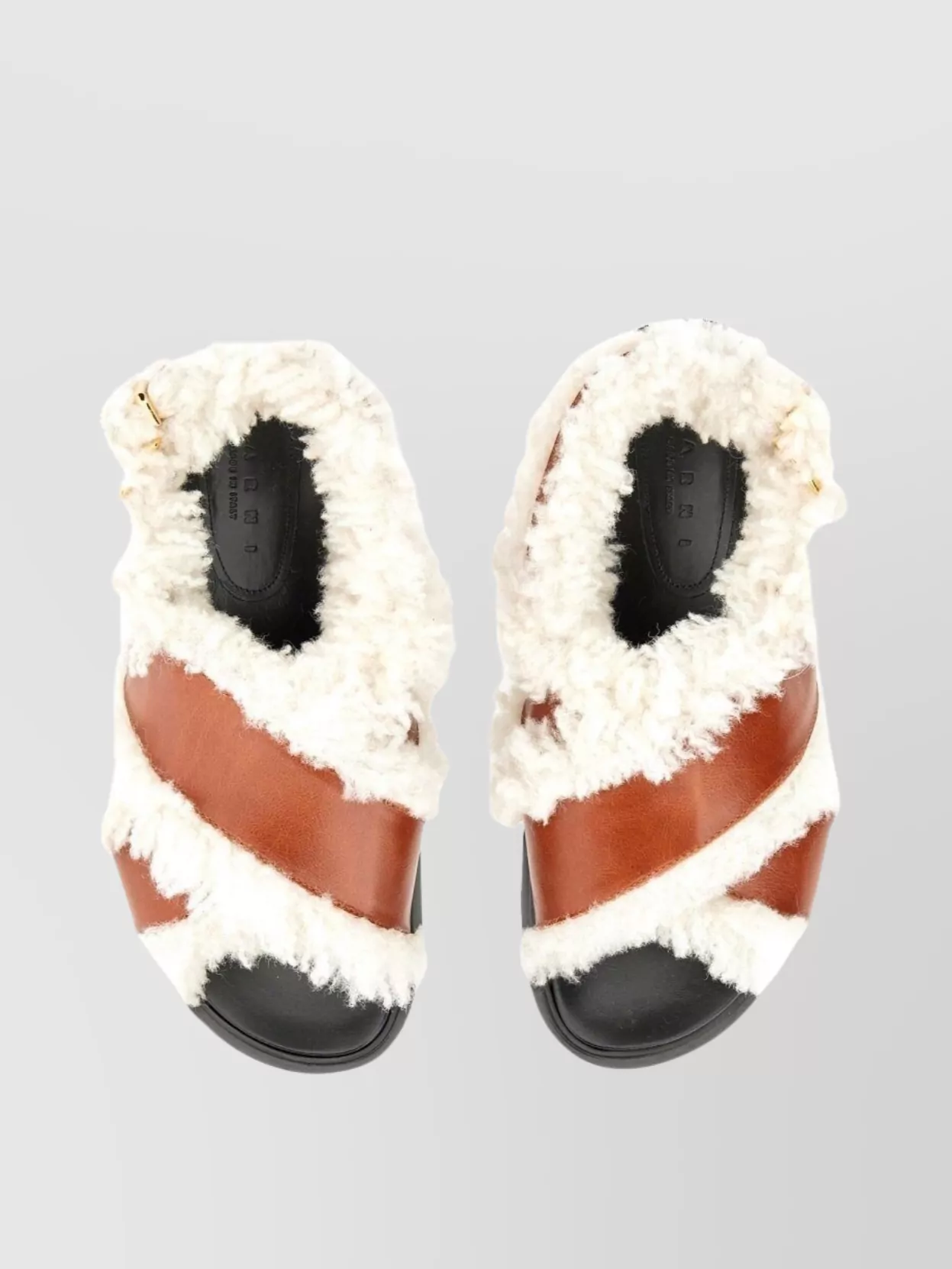 Marni Fur Trimmed Crossed Flat Sole Sandal