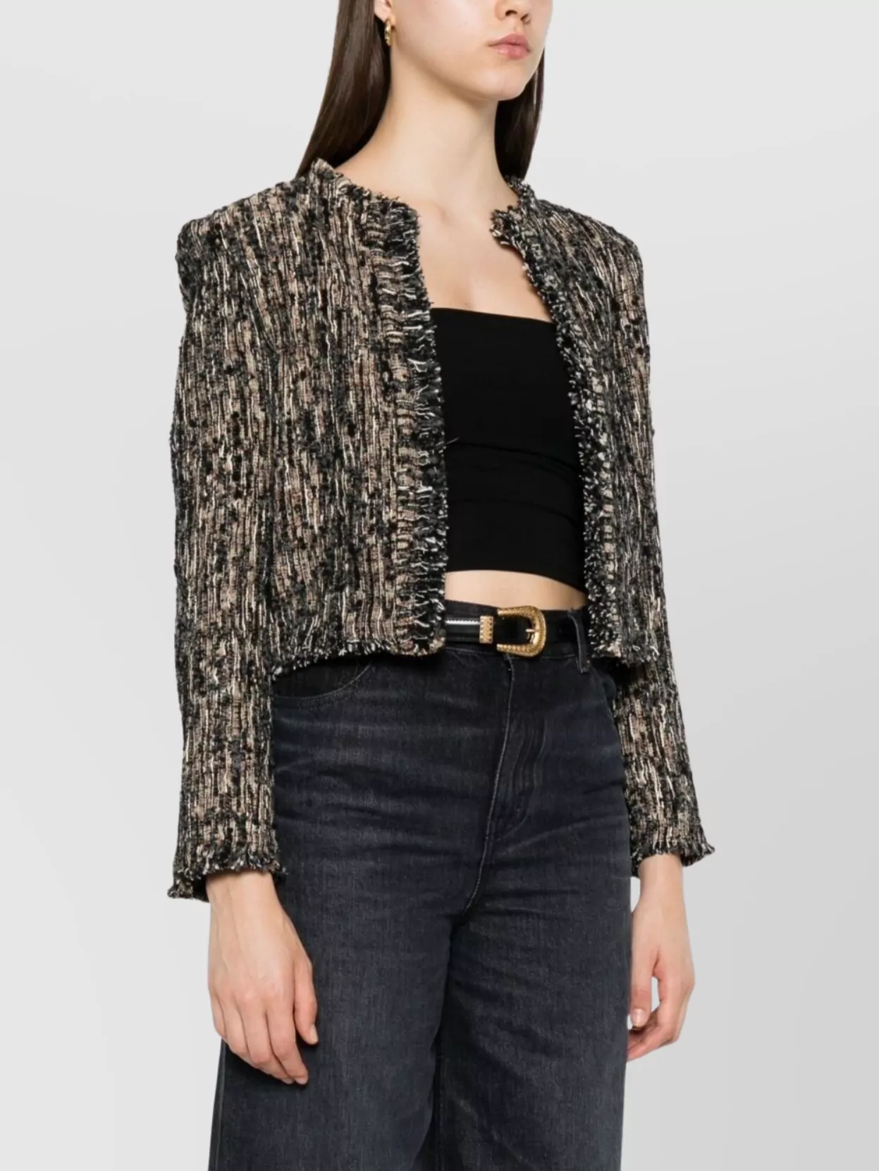 Iro Cropped Frayed Edges Long Sleeves Textured Fabric