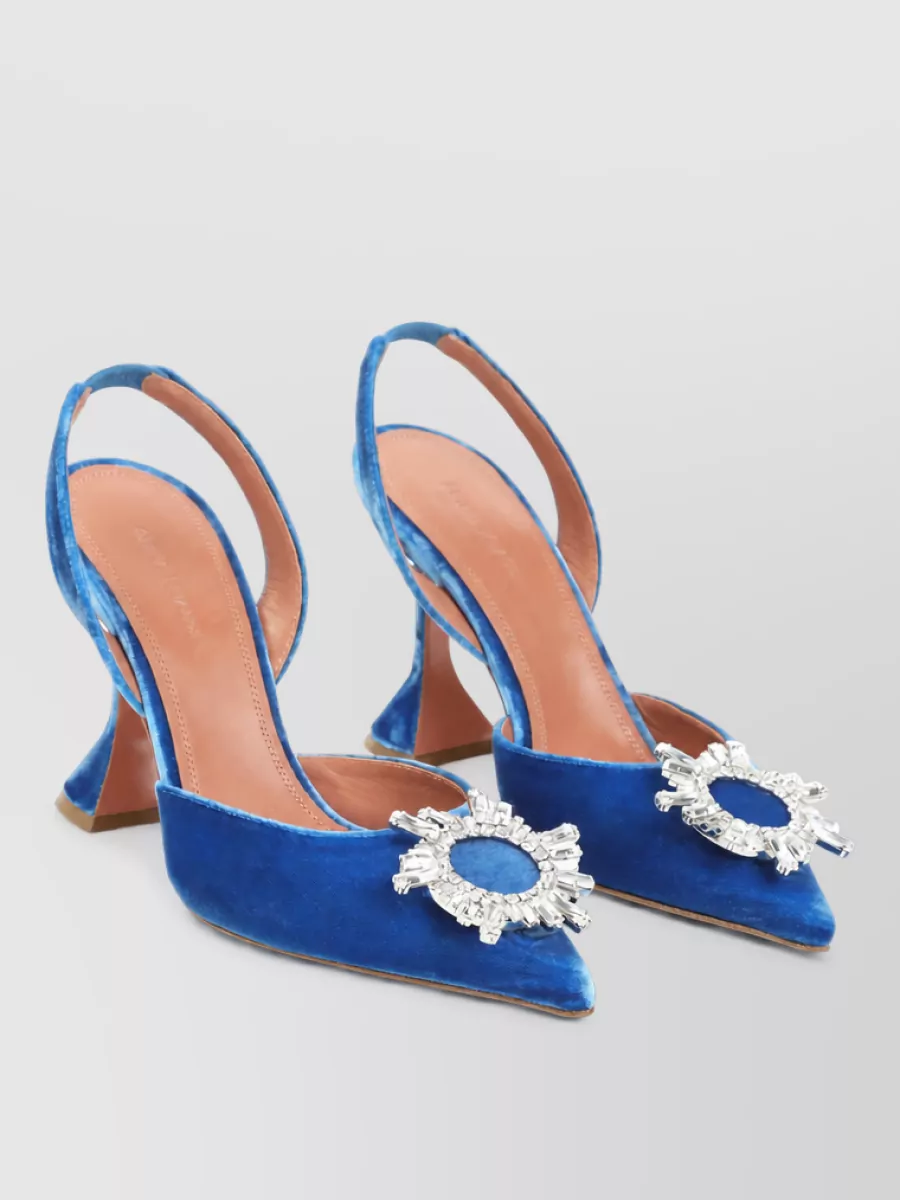 Amina Muaddi velvet crystal-embellished slingback mules