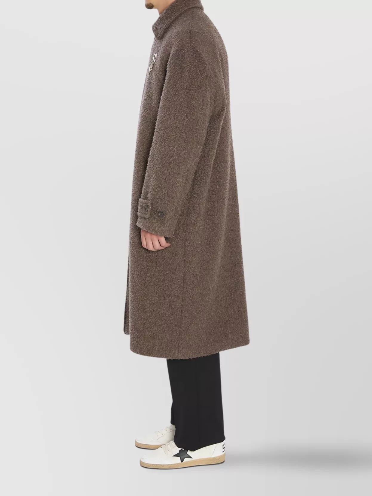 Golden Goose Travel Coat With Floral Pin And Back Vent In Multi