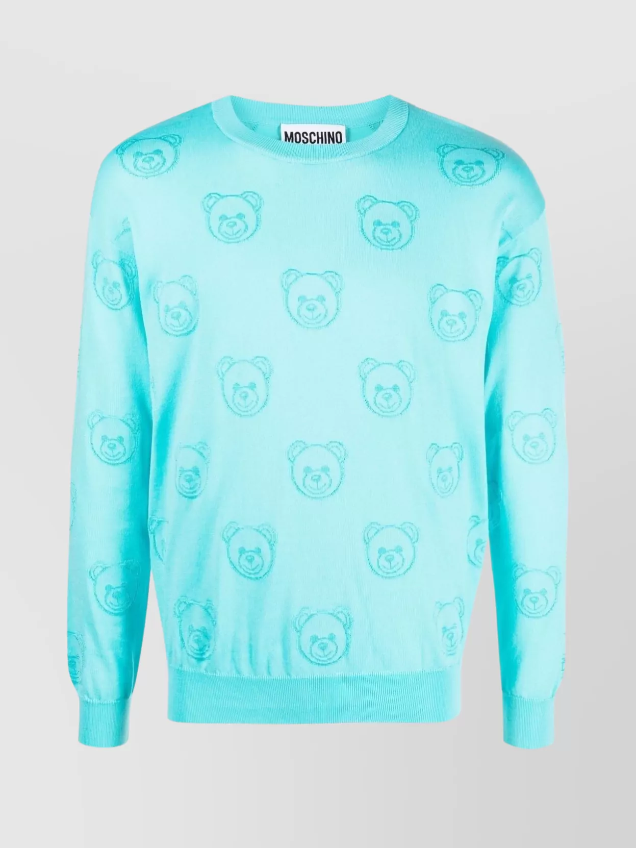 Shop Moschino Bear Print Crewneck Sweater In Blue