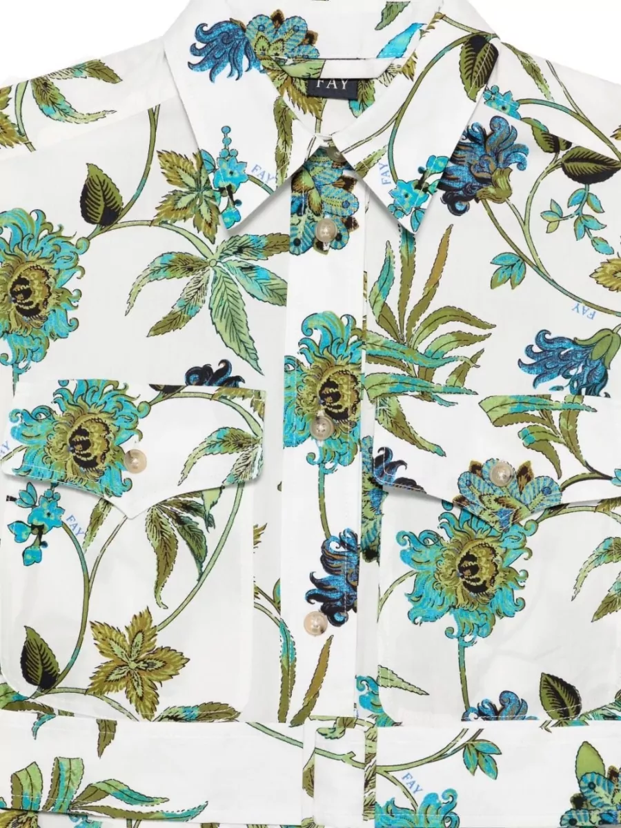 Fay Cotton Floral-Print Short-Sleeve Belted Midi Dress