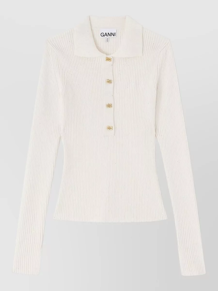 Ganni ribbed slim-fit polo shirt