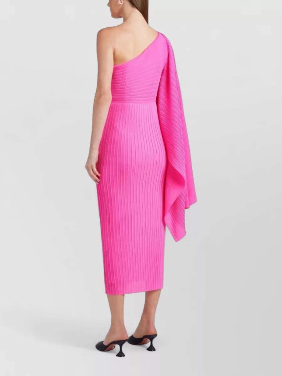 Solace London Ribbed One-Shoulder Long-Sleeve Midi Dress