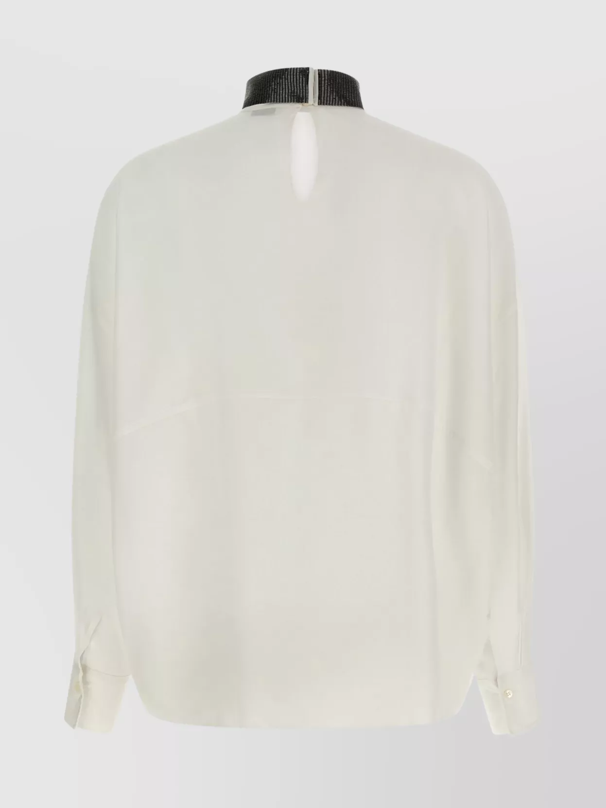 Brunello Cucinelli Silk Blouse With High Collar And Keyhole Back In White