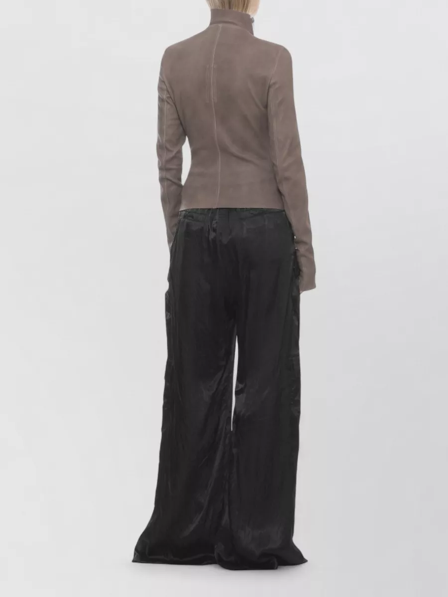 Rick Owens Leather High-Neck Asymmetric-Zip Fitted Jacket