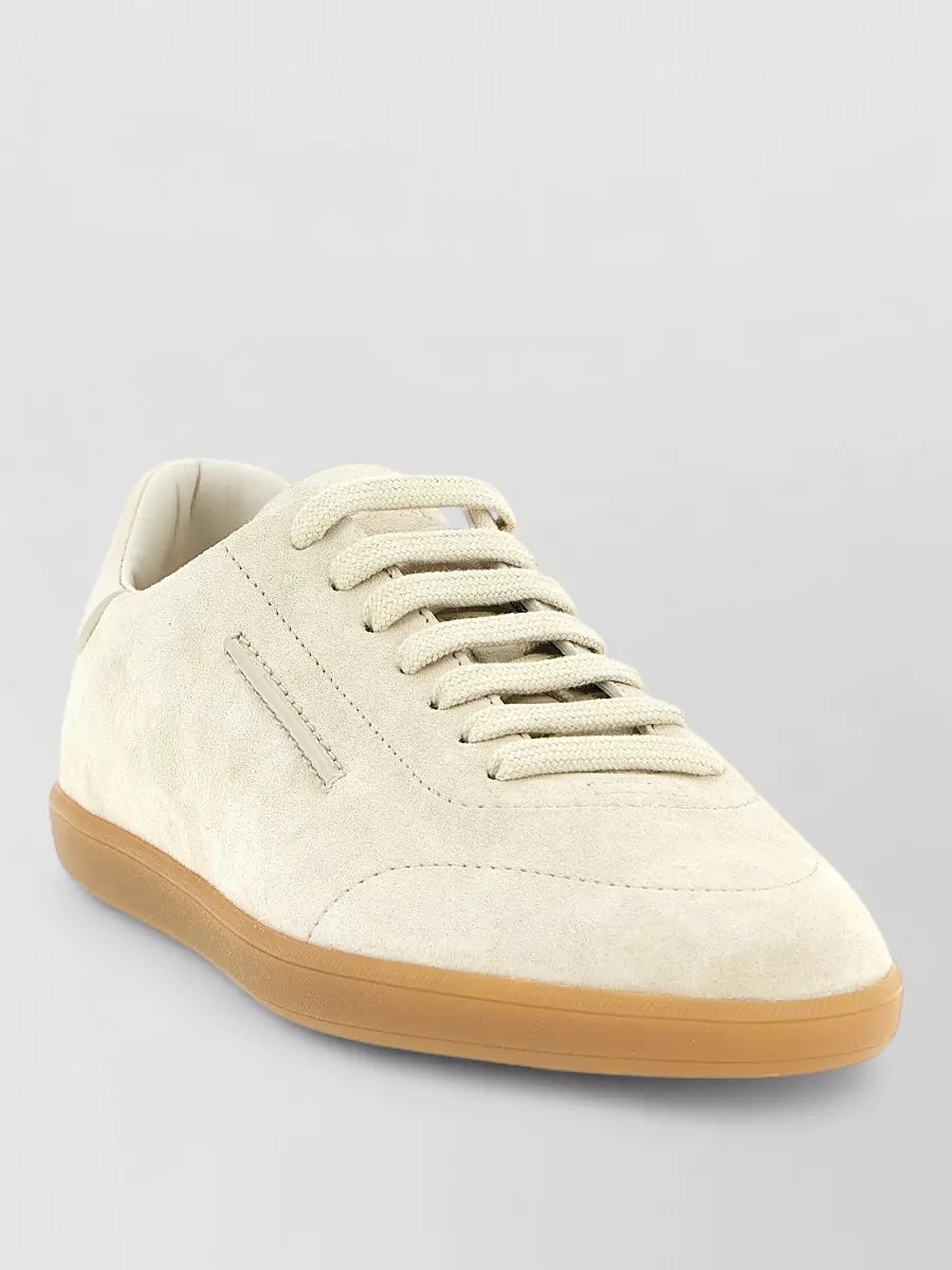 Zegna 232 Low Top Suede Sneakers Rubber Sole In Neutral