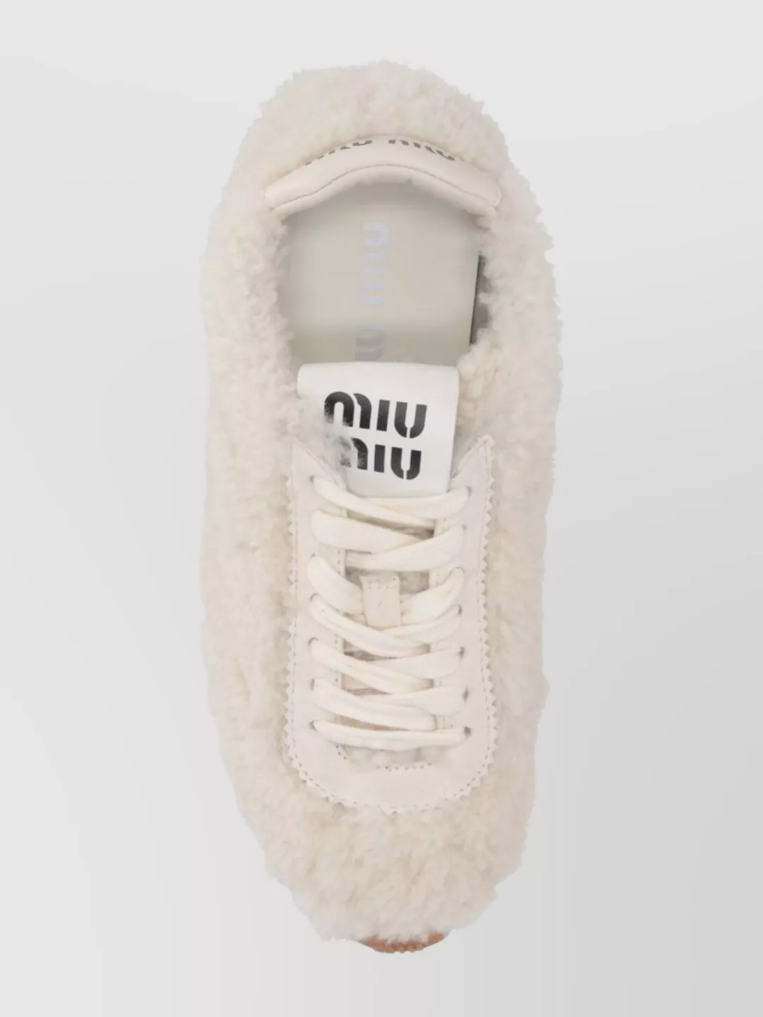 Miu Miu Lace-up Shoes With Faux Fur Texture In Neutral