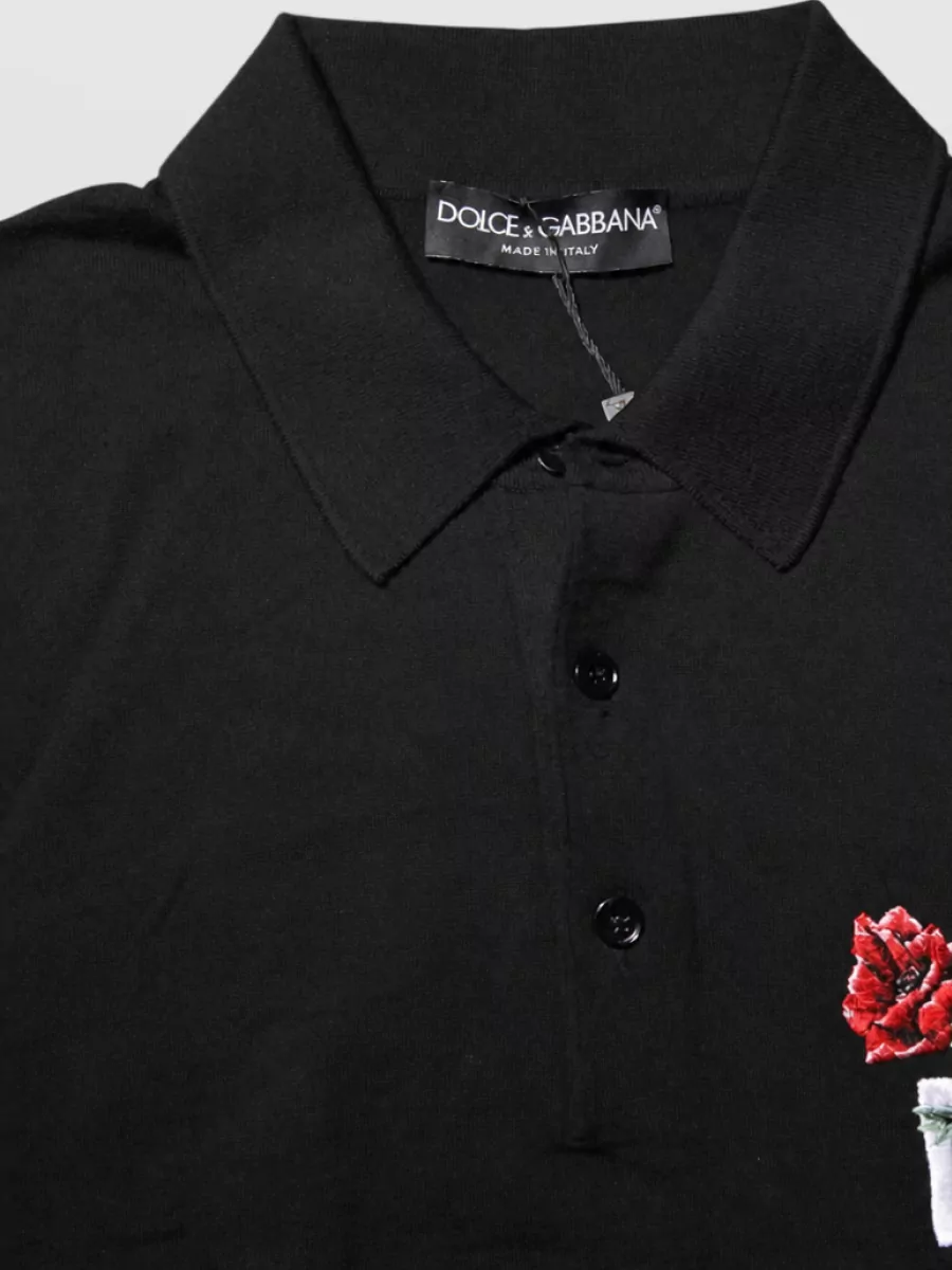 Dolce&Gabbana Wool Floral Logo Short Sleeve Polo Shirt