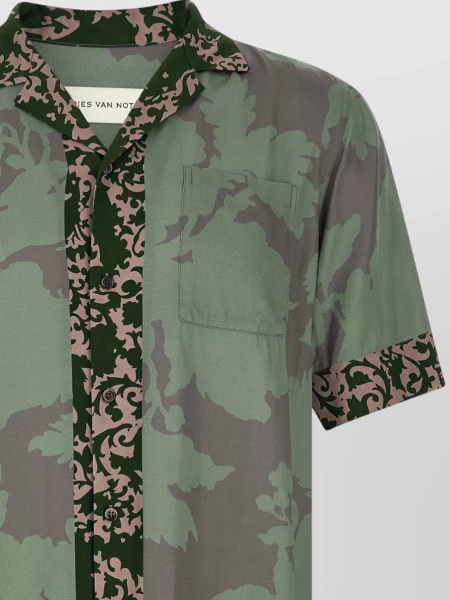 Dries Van Noten Carltone Short Sleeve Camouflage Shirt Pocket Trim