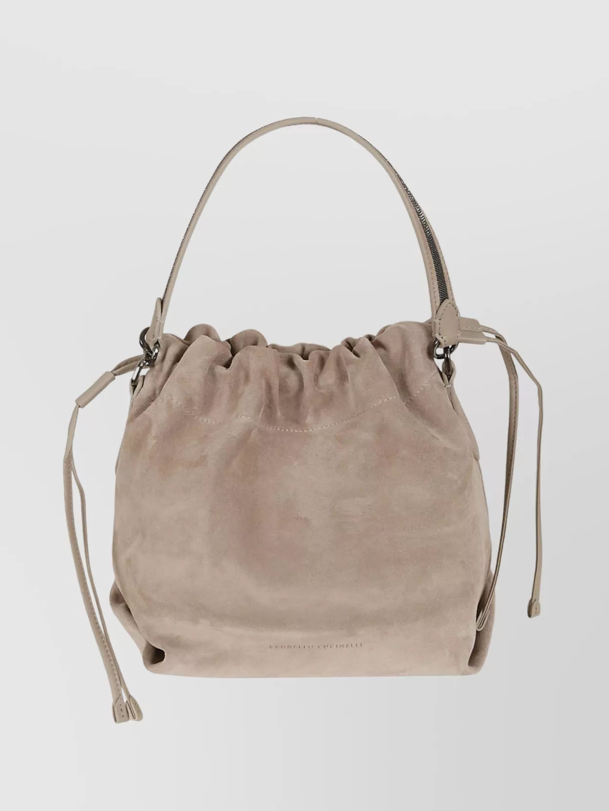 Shop Brunello Cucinelli Suede Texture Shoulder Bag With Metal Accents