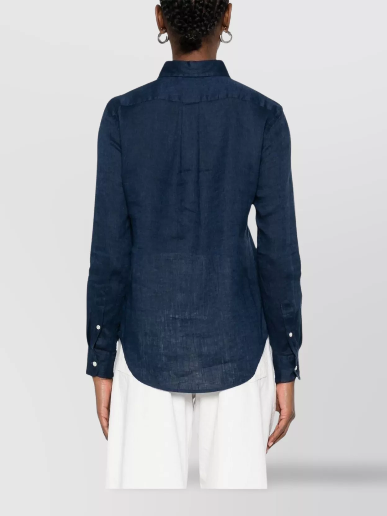 Ralph Lauren Long Sleeve Linen Shirt With Structured Collar In Blue