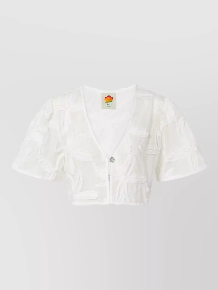 Farm Rio embroidered v-neck short-sleeve blouse